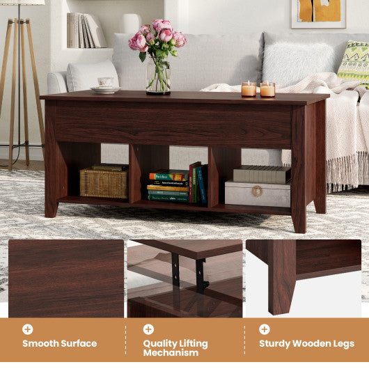 Lift Top Coffee Table with Storage Lower Shelf-Brown