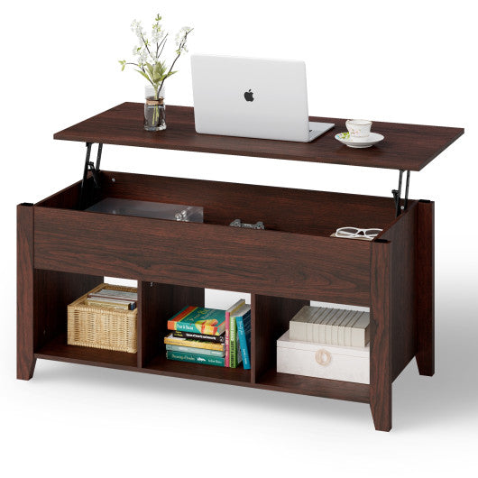 Lift Top Coffee Table with Storage Lower Shelf-Brown