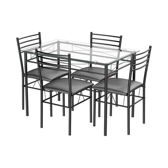 5 Pieces Dining Set with Tempered Glass Top Table and 4 Upholstered Chairs