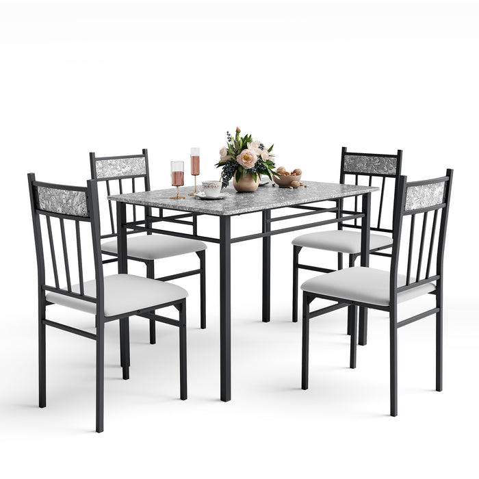 5 Pieces Faux Marble Dining Set Table with Solid Steel Frame