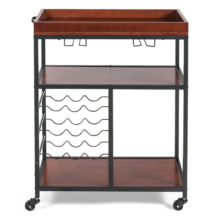 3 Tiers Storage Bar Serving Cart with Wine Rack