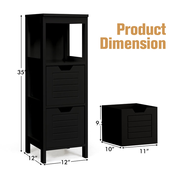 Bathroom Wooden Floor Cabinet Multifunction Storage Rack Stand Organizer-Black