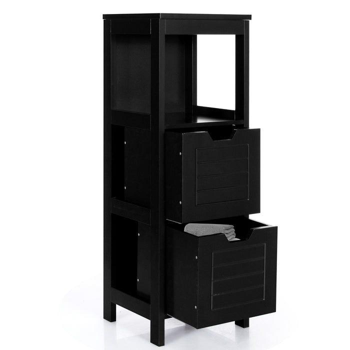 Bathroom Wooden Floor Cabinet Multifunction Storage Rack Stand Organizer-Black