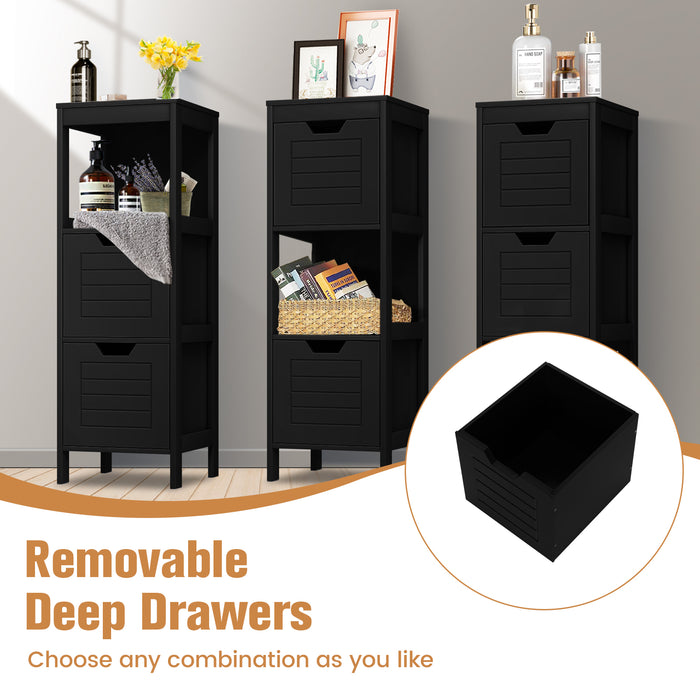 Bathroom Wooden Floor Cabinet Multifunction Storage Rack Stand Organizer-Black