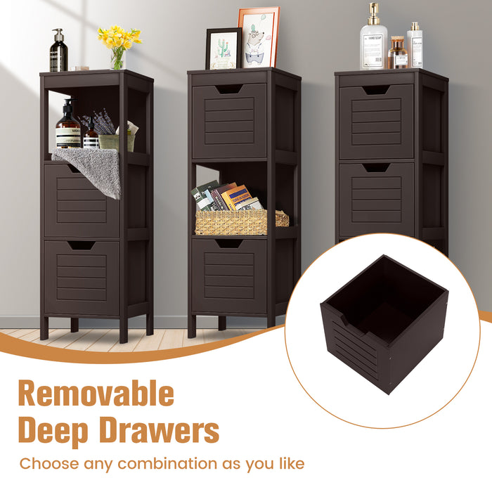 Bathroom Wooden Floor Cabinet Multifunction Storage Rack Stand Organizer-Brown