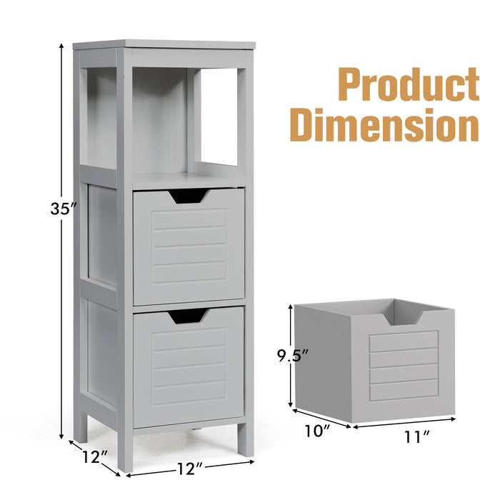 Bathroom Wooden Floor Cabinet Multifunction Storage Rack Stand Organizer-Gray