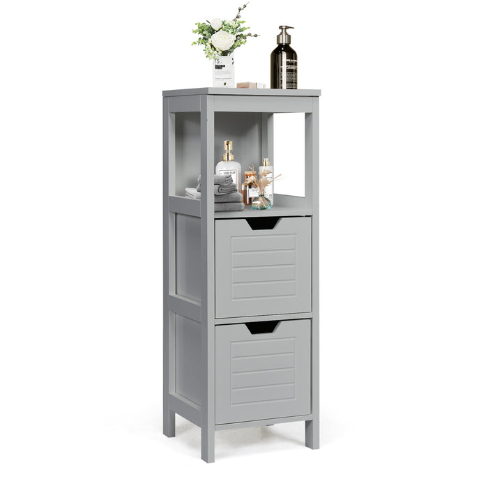 Bathroom Wooden Floor Cabinet Multifunction Storage Rack Stand Organizer-Gray