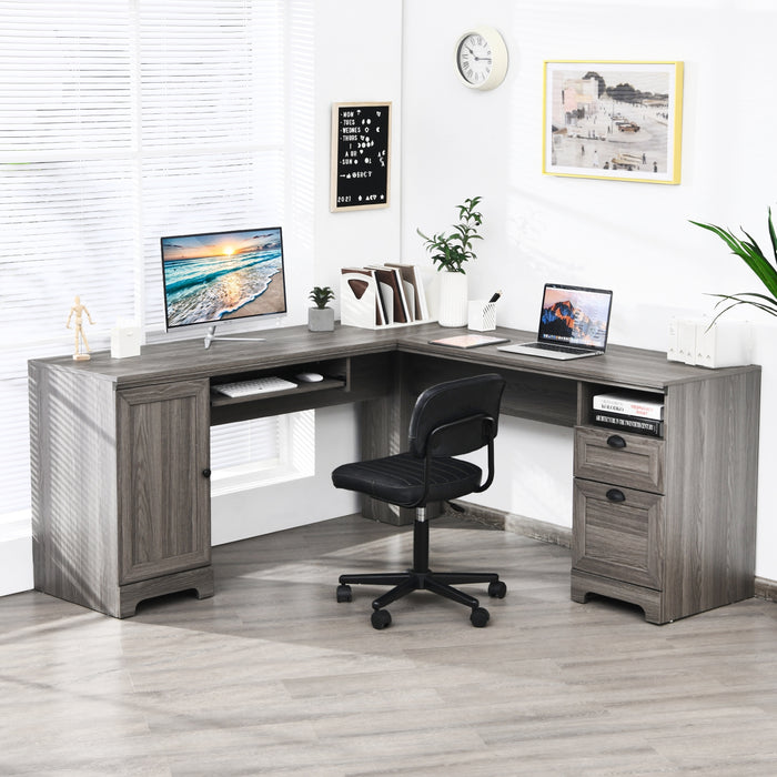 66 Inch L-Shaped Writing Study Workstation Computer Desk with Drawers-Gray