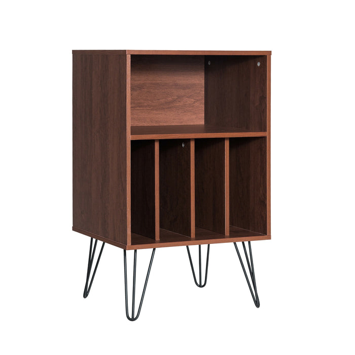 Freestanding Record Player Stand Storage Cabinet with Metal Legs-Coffee