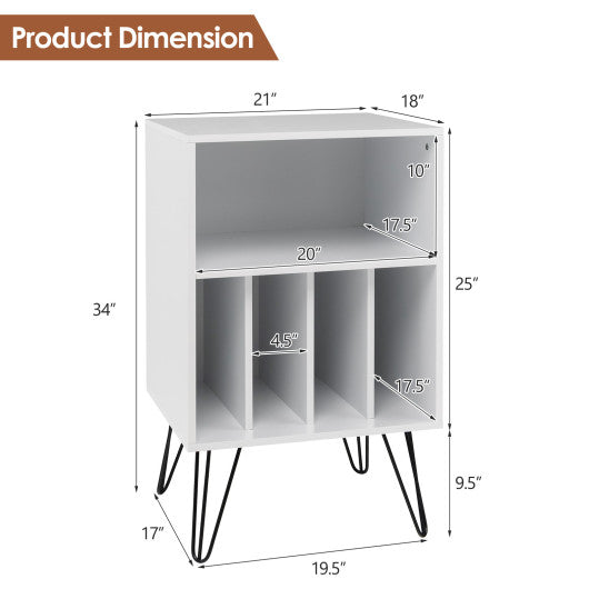 Freestanding Record Player Stand Record Storage Cabinet with Metal Legs-White