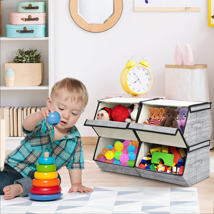 Set of 4 Storage Bins Stackable Cubes with Lid-Black