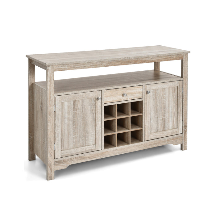 Server Buffet Sideboard With Wine Rack and Open Shelf-Gray