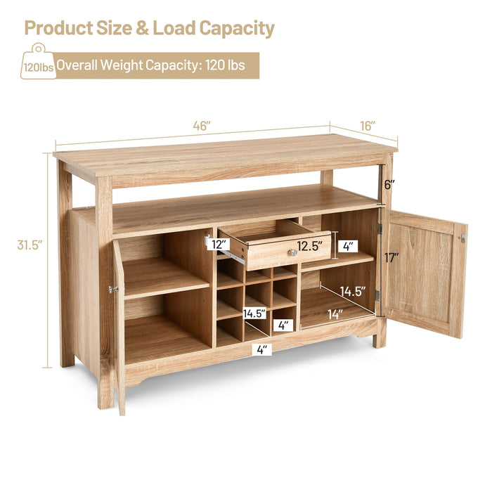 Server Buffet Sideboard With Wine Rack and Open Shelf-Natural