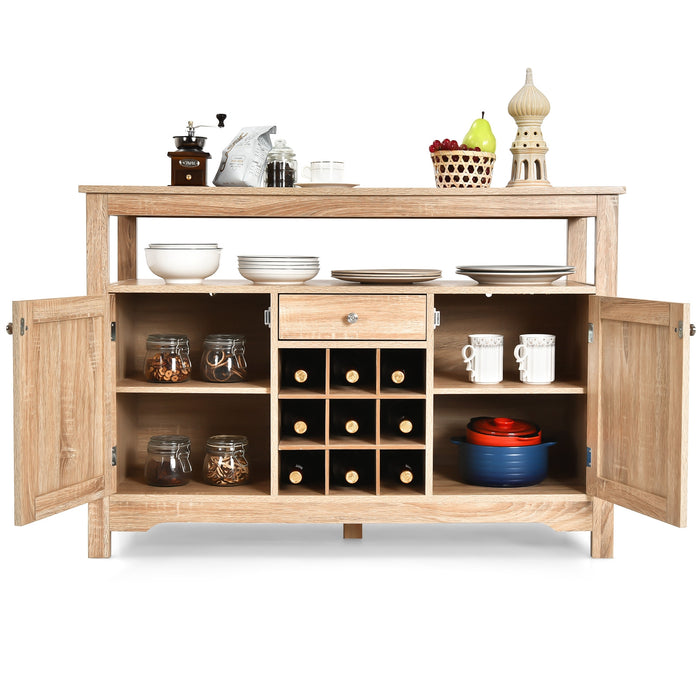 Server Buffet Sideboard With Wine Rack and Open Shelf-Natural