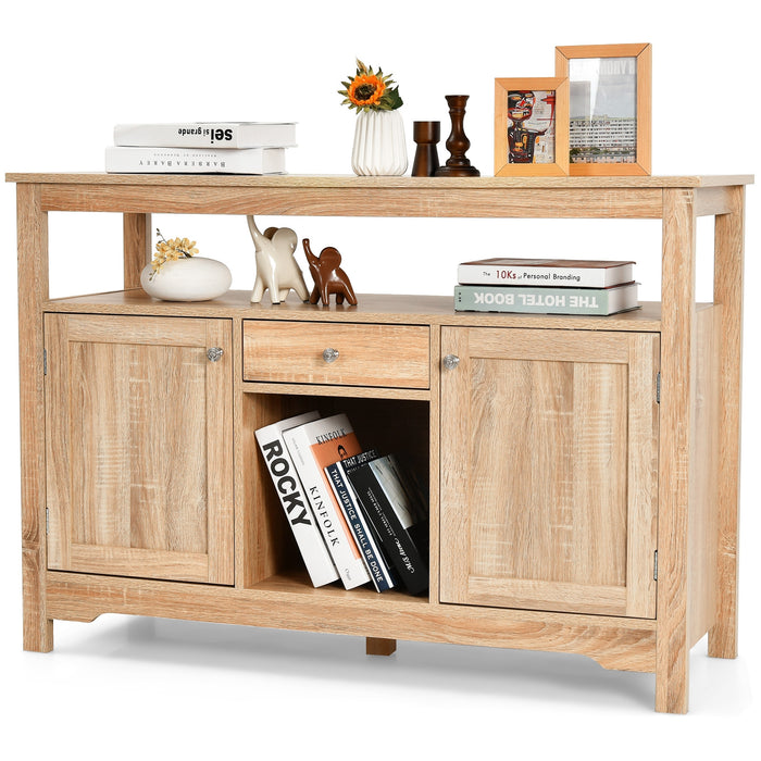 Server Buffet Sideboard With Wine Rack and Open Shelf-Natural