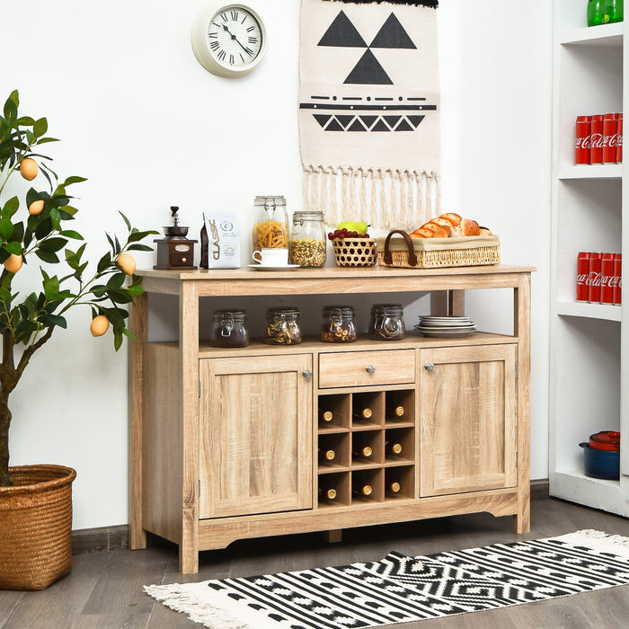 Server Buffet Sideboard With Wine Rack and Open Shelf-Natural