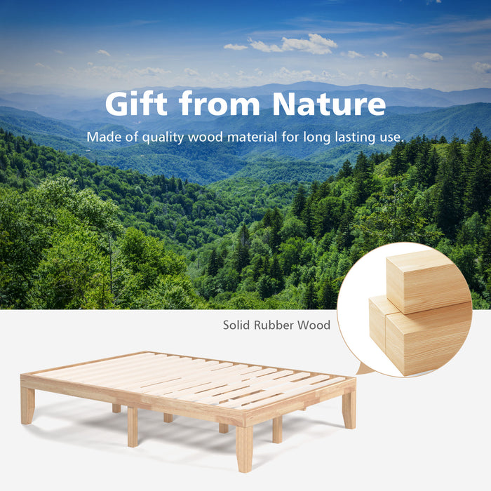 14 Inch Full Size Wood Platform Bed Frame with Wood Slat Support-Natural