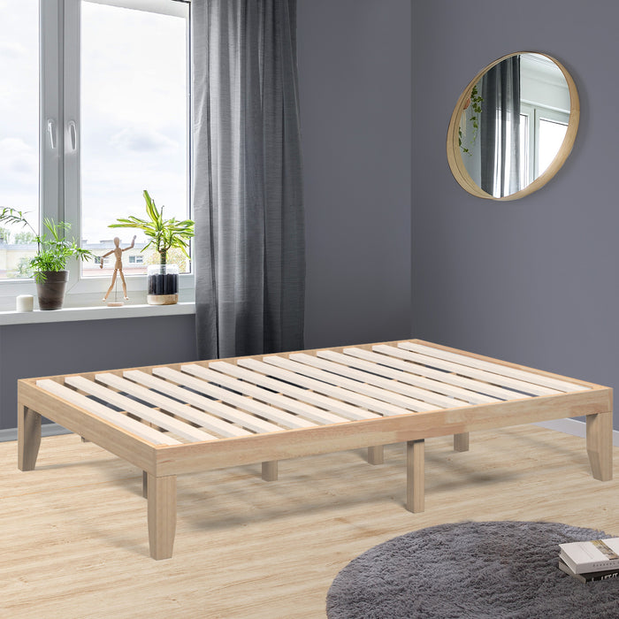 14 Inch Full Size Wood Platform Bed Frame with Wood Slat Support-Natural