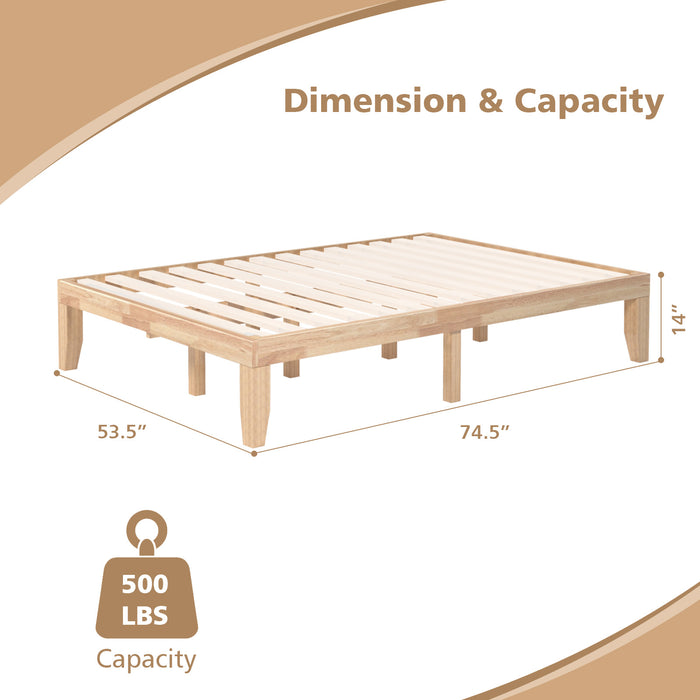 14 Inch Full Size Wood Platform Bed Frame with Wood Slat Support-Natural