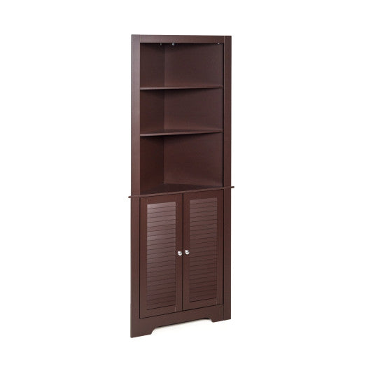 Free Standing Tall Bathroom Corner Storage Cabinet with 3 Shelves-Brown