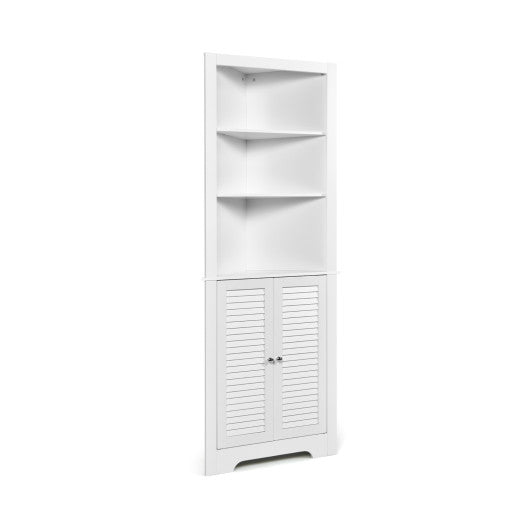 Free Standing Tall Bathroom Corner Storage Cabinet with 3 Shelves-White