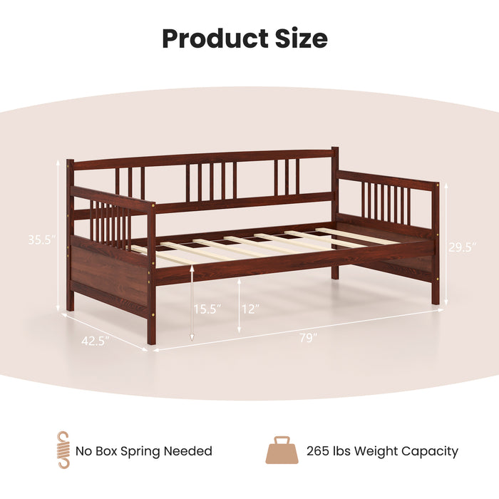 Twin Size Wooden Slats Daybed Bed with Rails-Cherry