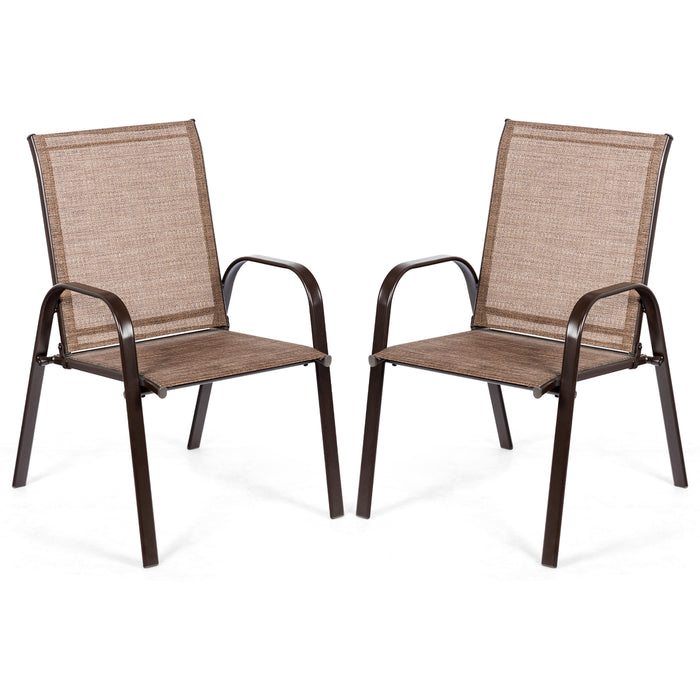 2 Pcs Patio Chairs Outdoor Dining Chair with Armrest-Brown