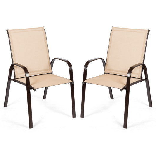 2 Pcs Patio Chairs Outdoor Dining Chair with Armrest-Beige