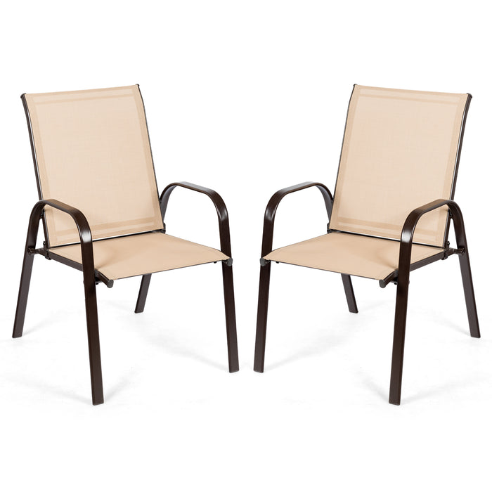 2 Pcs Patio Chairs Outdoor Dining Chair with Armrest-Beige