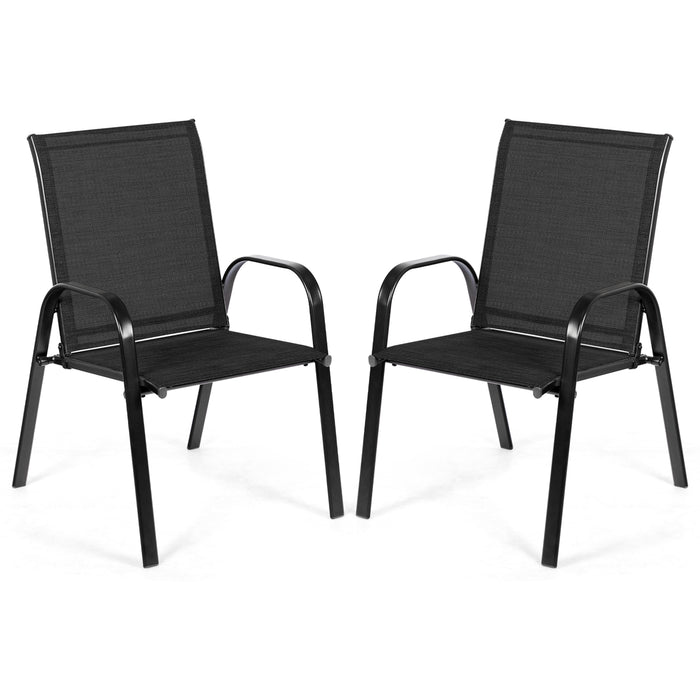 2 Pcs Patio Outdoor Dining Chair with Armrest-Black