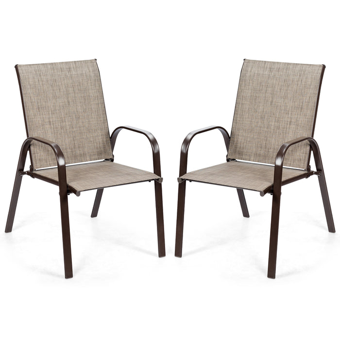 2 Pcs Patio Chairs Outdoor Dining Chair with Armrest-Gray