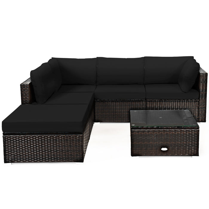 6 Pieces Outdoor Patio Rattan Sectional Sofa Set with Coffee Table-Black