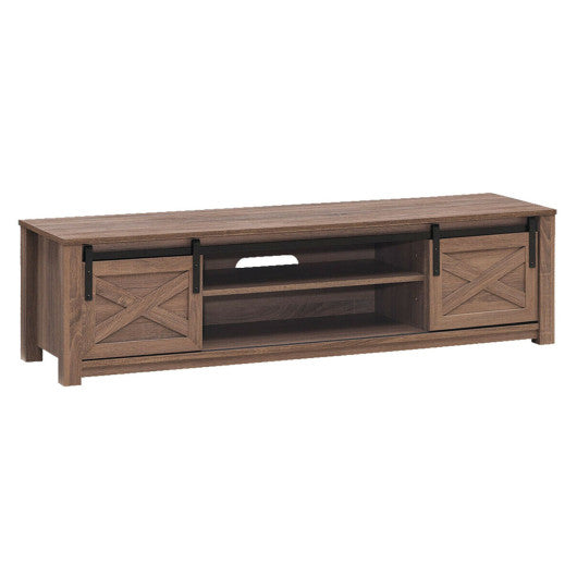 65 Inch Flat Sliding Barn Door TV Stand-Walnut