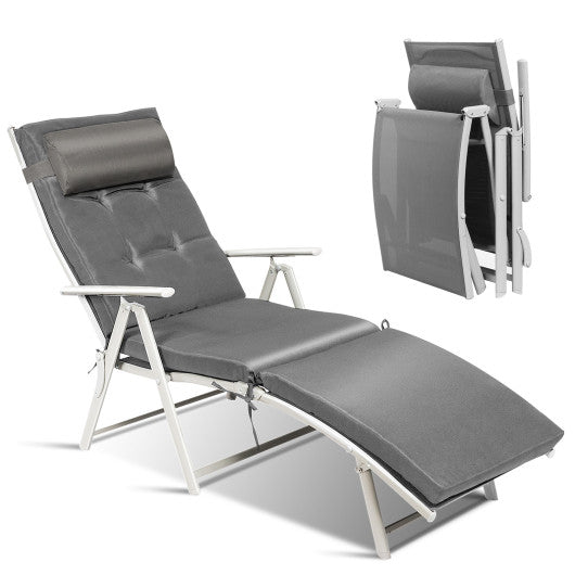 Adjustable Outdoor Lightweight Folding Chaise Lounge Chair with Pillow-Gray