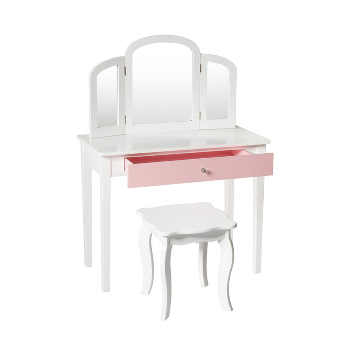 Kids Princess Make Up Dressing Table with Tri-folding Mirror and Chair-White