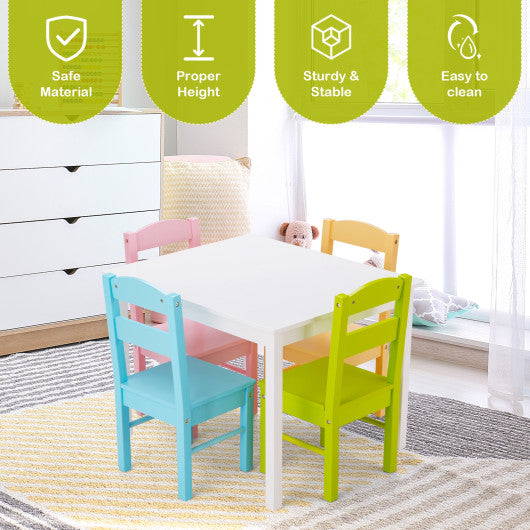 5 pcs Kids Pine Wood Table Chair Set-Clear