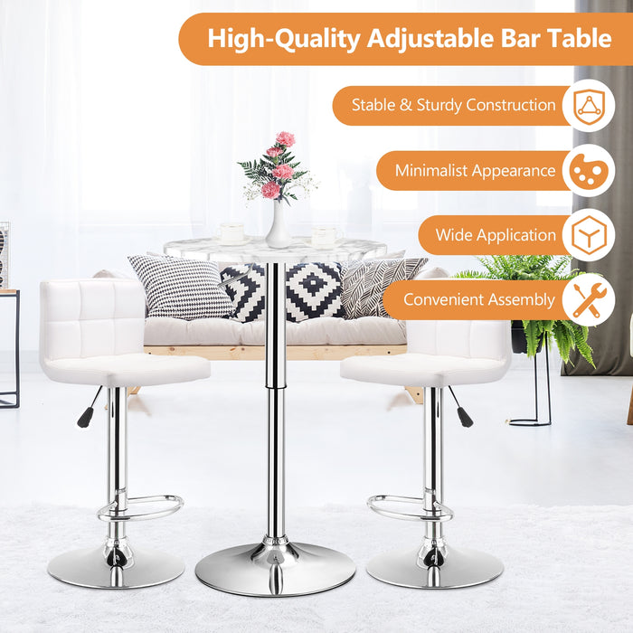 360Â° Swivel Cocktail Pub Table with Sliver Leg and Base-White