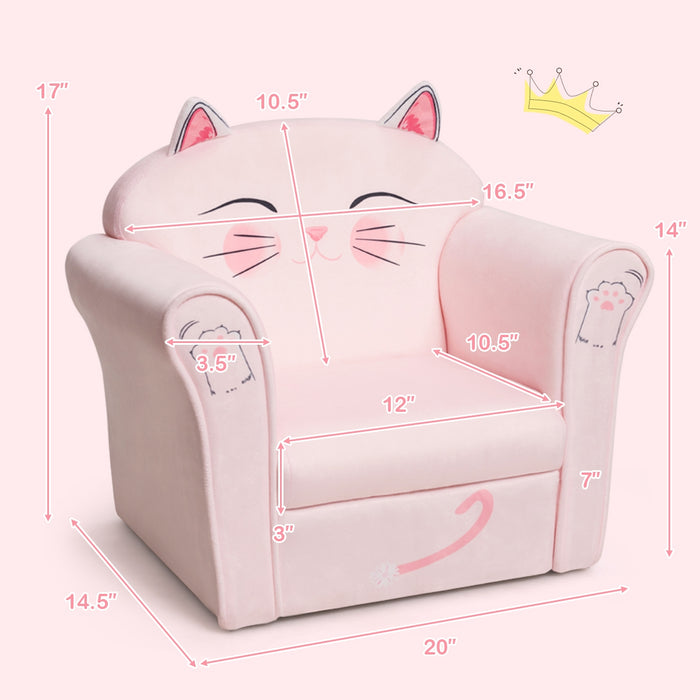 Kids Upholstered Cat Armrest Couch Sofa with Linen Fabric