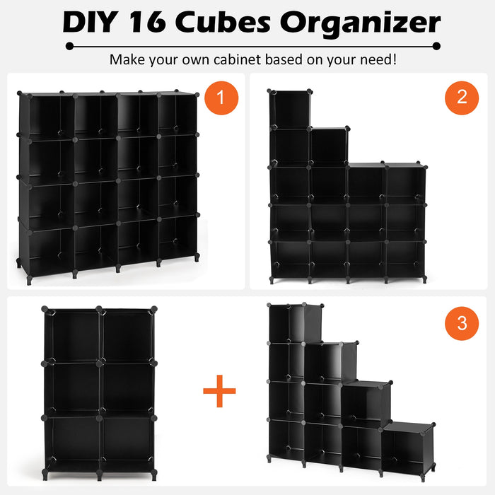 16 Cubes Plastic Storage Organizer with Rustproof Steel Frame-Black