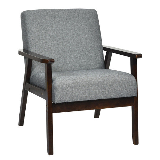 Solid Rubber Wood Fabric Accent Armchair-Gray