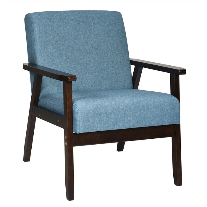 Solid Rubber Wood Fabric Accent Armchair-Blue