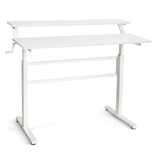 Standing Desk Crank Adjustable Sit to Stand Workstation -White