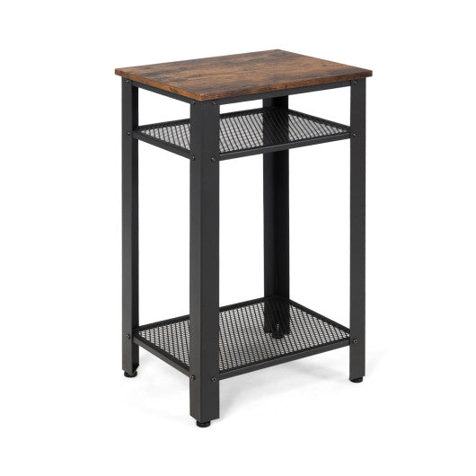 3-Tier Industrial End Table with Metal Mesh Storage Shelves