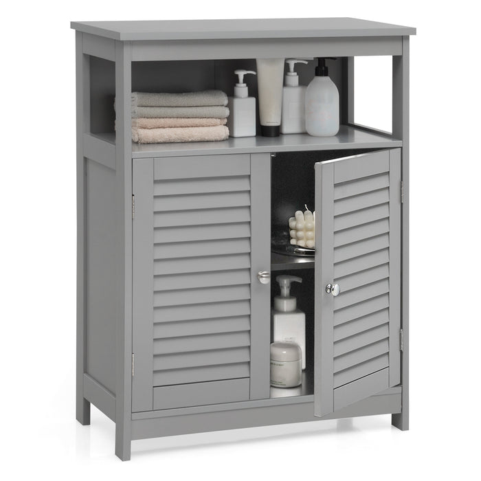 Wood Freestanding Bathroom Storage Cabinet with Double Shutter Door-Gray