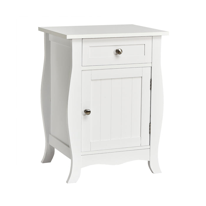 Wooden Accent End Table with Drawer Storage Cabinet Nightstand-White