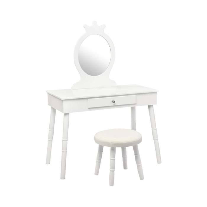 Kids Vanity Makeup Table & Chair Set Make Up Stool-White