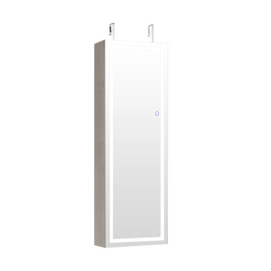 Mirrored Jewelry Armoire with Full Length Mirror and 2 Internal LED Lights-White