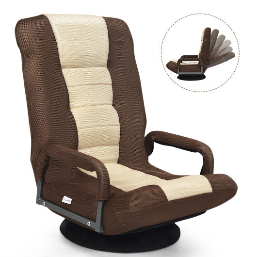 360-Degree Swivel Gaming Floor Chair with Foldable Adjustable Backrest-Brown