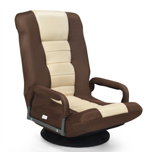 360-Degree Swivel Gaming Floor Chair with Foldable Adjustable Backrest-Brown