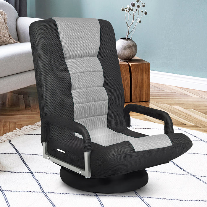 360-Degree Swivel Gaming Floor Chair with Foldable Adjustable Backrest-Gray